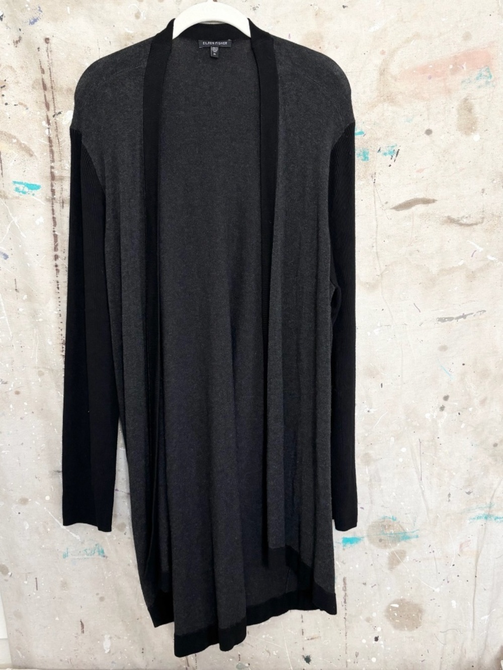 Eileen Fisher Open Front Stretch Knit Long Cardigan
